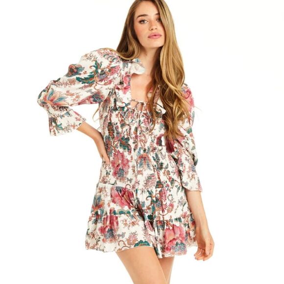$375 NWOT Love the Label Jasper Dress in White Lillie Floral Print Size XS - Picture 1 of 5